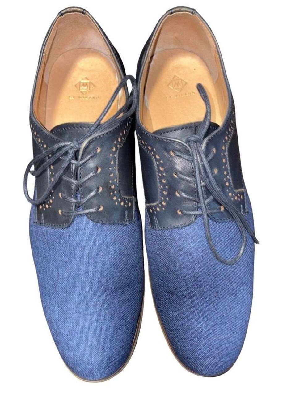 Men's Navy Blue Genuine Leather Canvas Oxford Dress Shoes Everett Size 12